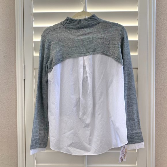 Grey White Layered Mock Neck Sweatshirt - Picture 6 of 7